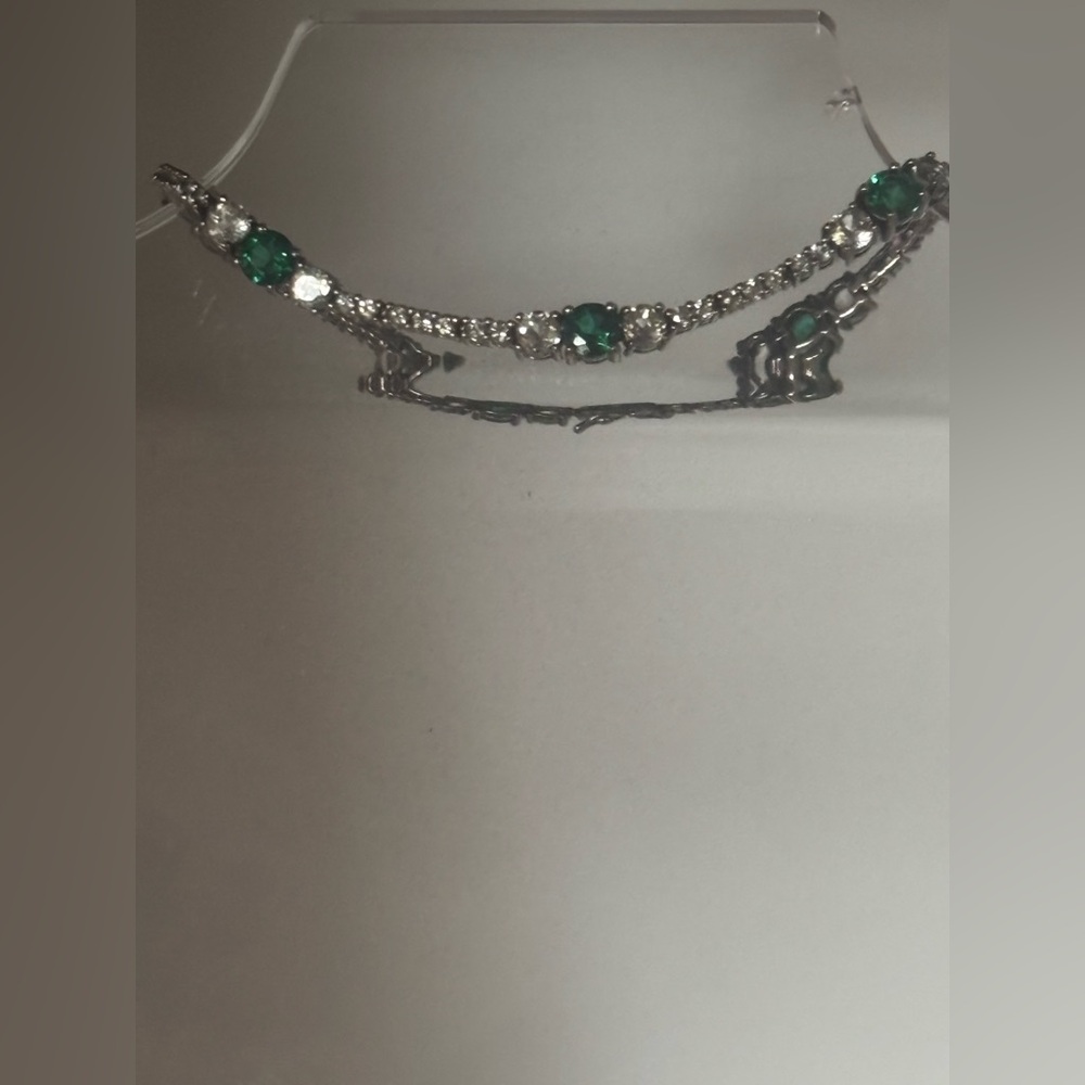 Lab-Created Emerald and White Topaz Bracelet 
Stamped 925 - Picture 3 of 10
